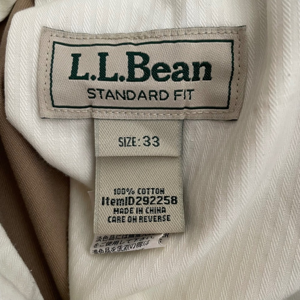 LL Bean Standard Fit Chinos Mens 33x34 Khaki Tan Cotton Business Casual Office - Picture 4 of 10